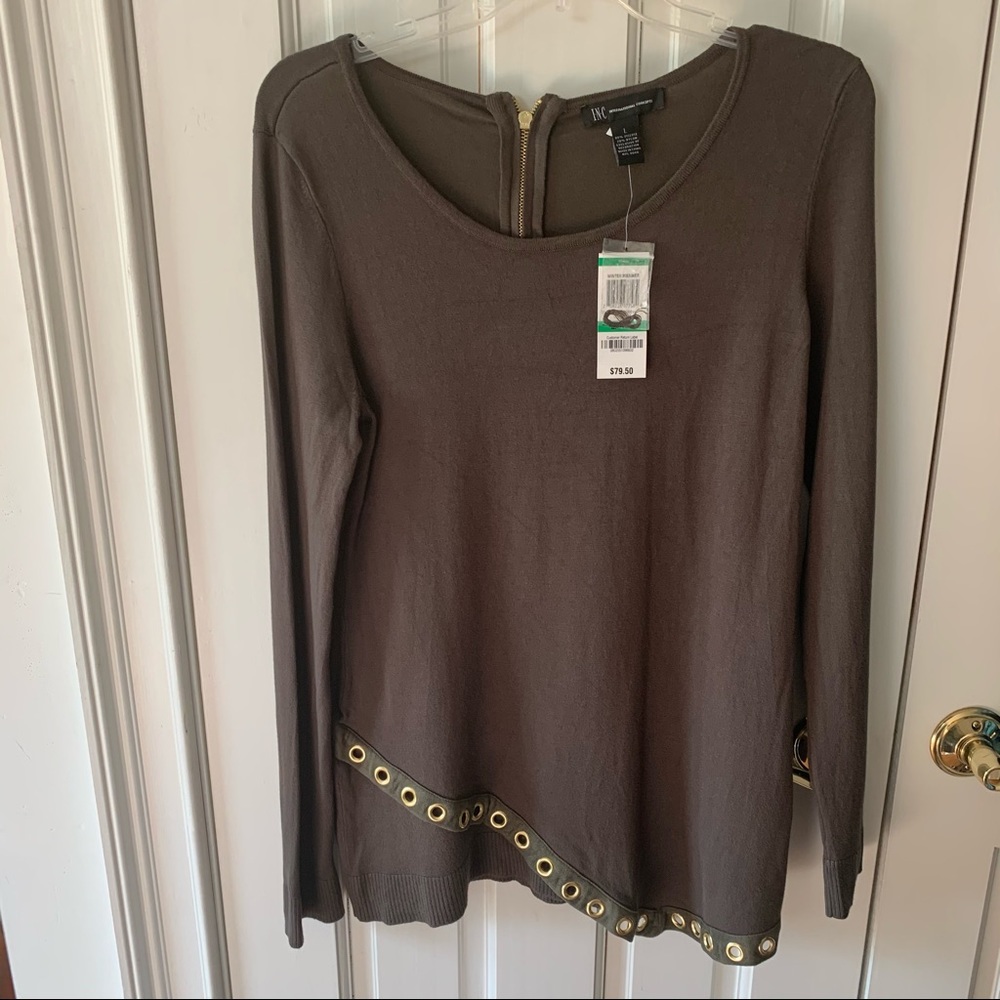 NWT I.N.C. Olive Green Zip-back sweater Sz Large